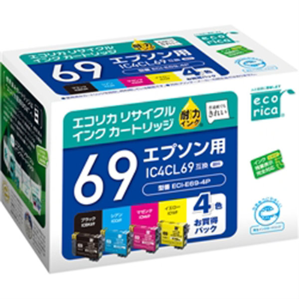 ELECOM エコリカ リサイクルインクカートリッジ/EPSON/IC4CL69互換/4色パック ECI-E69-4P