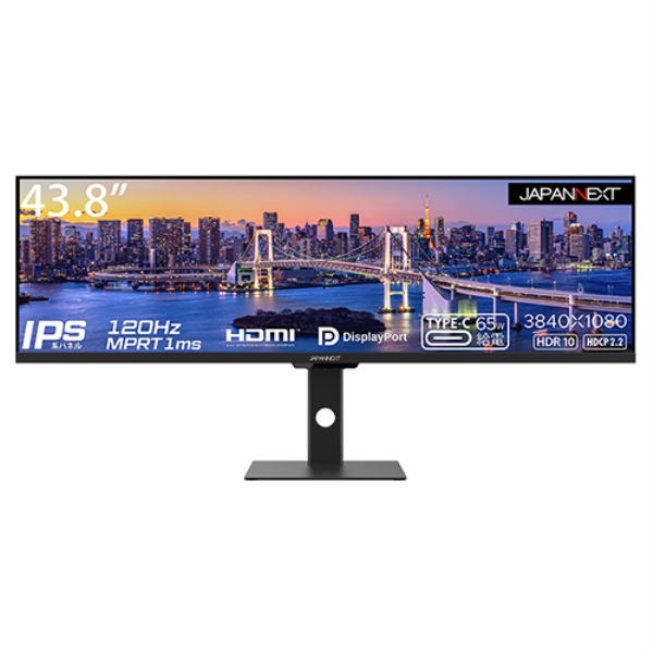 JAPANNEXT 液晶ディスプレイ 43.8型/3840×1080/HDMIx2、DPx1、USB Type-C65W給電/ブラック/スピーカー：あり JN-IPS438DFHDR400-C65W