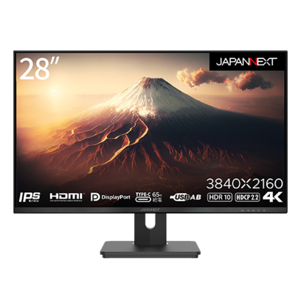 JAPANNEXT 液晶ディスプレイ/28型/3840×2160/HDMI×1、DP×1、USB Type-C×1/BK/スピーカー有 JN-IPS282UHDR-C65W
