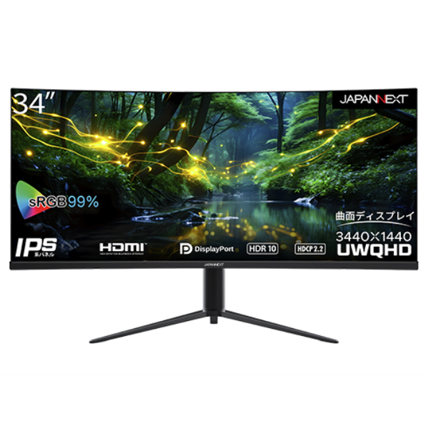 JAPANNEXT 液晶ディスプレイ/34型/3440×1440/DP×2、HDMI×2/ブラック/スピーカー：有 JN-IPSC34UWQHDR-H