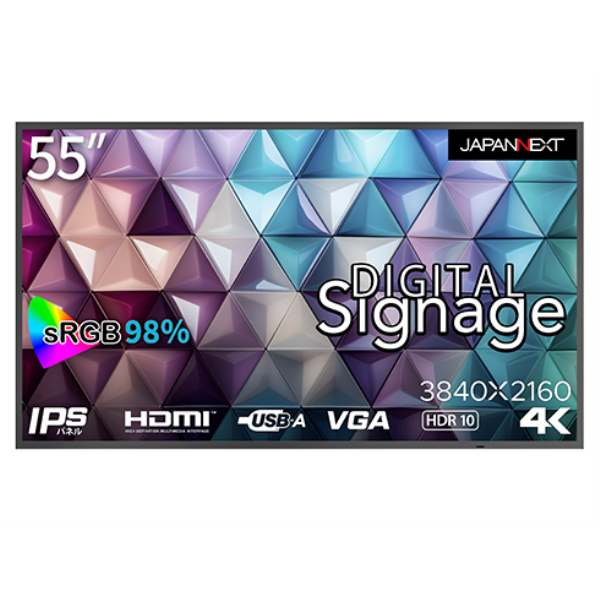 【別途送料有り】 JAPANNEXT サイネージディスプレイ 55型/3840×2160/HDMI×3、USB×1/ブラック/スピーカー：有 JN-Si55UHDR-24