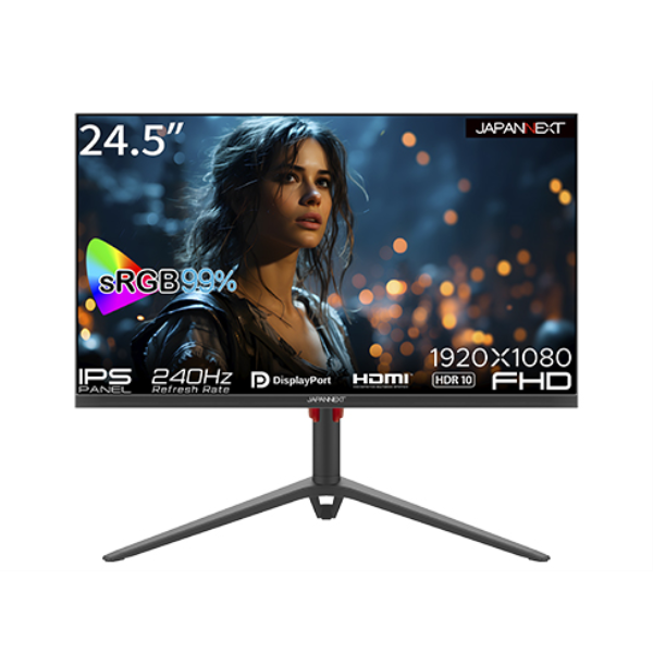 JAPANNEXT ゲーミング液晶ディスプレイ 24.5型/1920×1080/HDMI×2、DP×2/ブラック/スピーカー有 JN-IPS245G240FHDR-HP