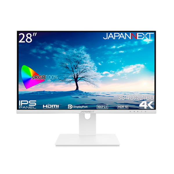 JAPANNEXT 液晶ディスプレイ 28型/3840×2160/HDMI×2、DP×2/ホワイト/スピーカー無/1年保証 JN-IPS28UHDR-W