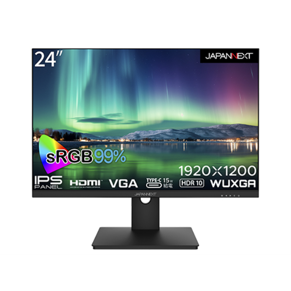 JAPANNEXT 液晶ディスプレイ 24型/1920×1200/USB Type-C×1、HDMI×2、VGA×1/ブラック/スピーカー：有/1年保証 JN-IPS24WUXGAR-C