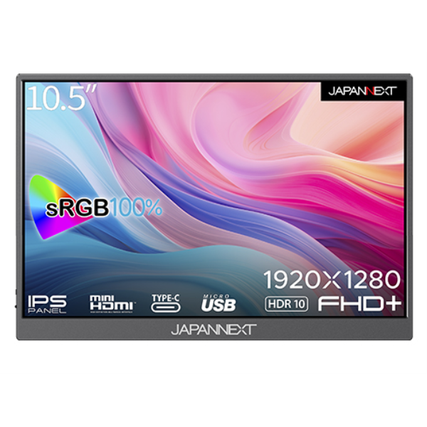 JAPANNEXT 液晶ディスプレイ 10.5型/1920×1280/USB-C×2、HDMI×1/ブラック/スピーカー/1年保証 JN-MD-IPS105FHDPR