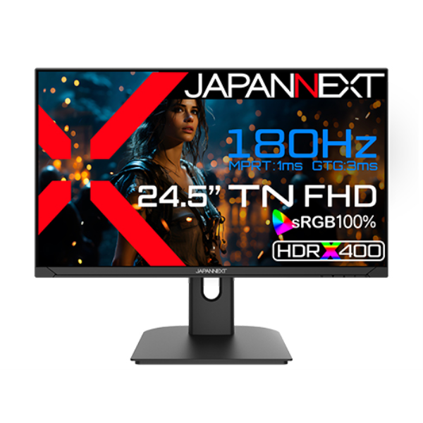 JAPANNEXT ゲーミング液晶ディスプレイ 24.5型/1920×1080/HDMI×2、DP×1/ブラック/スピーカー有/1年保証 JN-245GT180FHDR