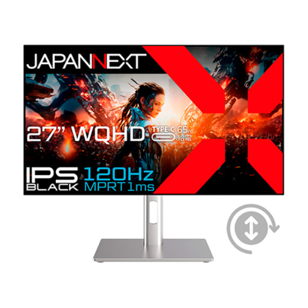 JAPANNEXT ゲーミング液晶ディスプレイ 27型/2560×1440/DP、USB Type-C、HDMI×1/ブラック/スピーカー有/1年保証 JN-27iB120Q-H-C6