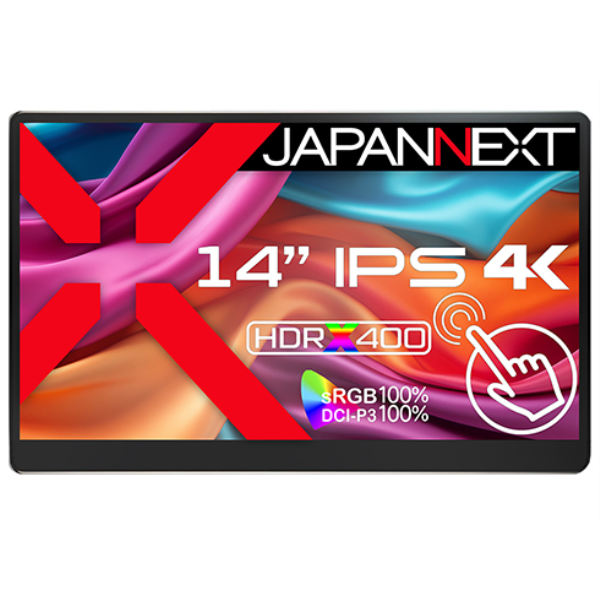 JAPANNEXT タッチパネル液晶ディスプレイ 14型/3840×2160/miniHDMI×1、USB-C×2/ブラック/スピーカー有/1年保証 JN-MD-IPS140UHDR-T
