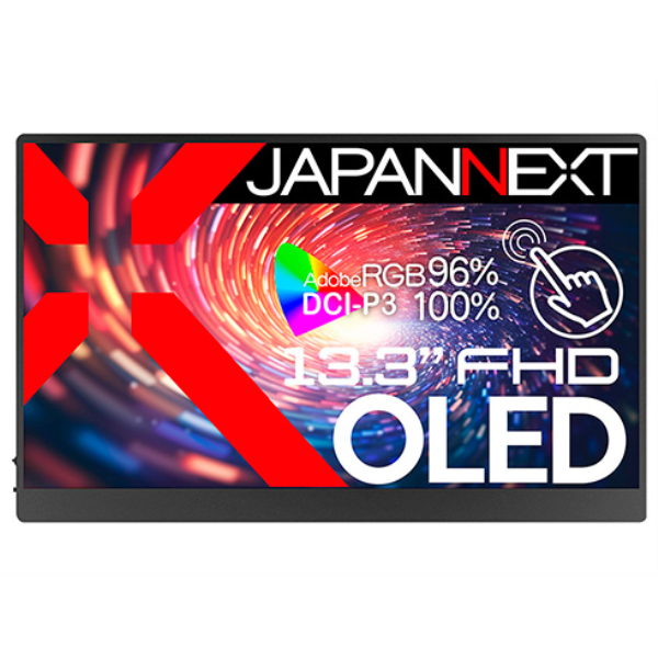 JAPANNEXT タッチパネル液晶ディスプレイ 13.3型/1920×1080/miniHDMI×1、USB-C×2/黒/スピーカー/1年保証 JN-MD-OLED133FHDR-T