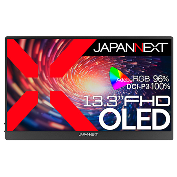 JAPANNEXT 有機ELディスプレイ 13.3型/1920×1080/miniHDMI×1、USB-C×2/黒/スピーカー/1年保証 JN-MD-OLED133FHDR