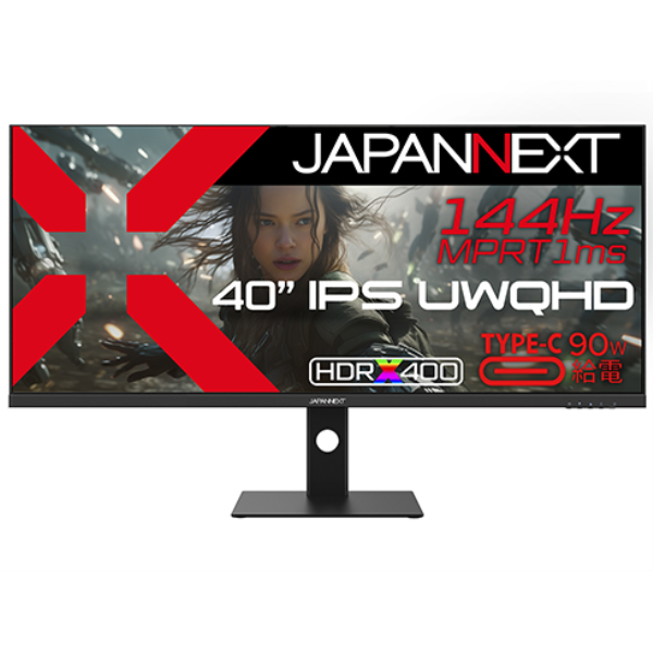 JAPANNEXT ゲーミング液晶ディスプレイ 40型/3840×1440/DP×1、HDMI×2、USB-C×1/黒/スピーカー/1年保証 JN-IPS401UWQHD144-C90W