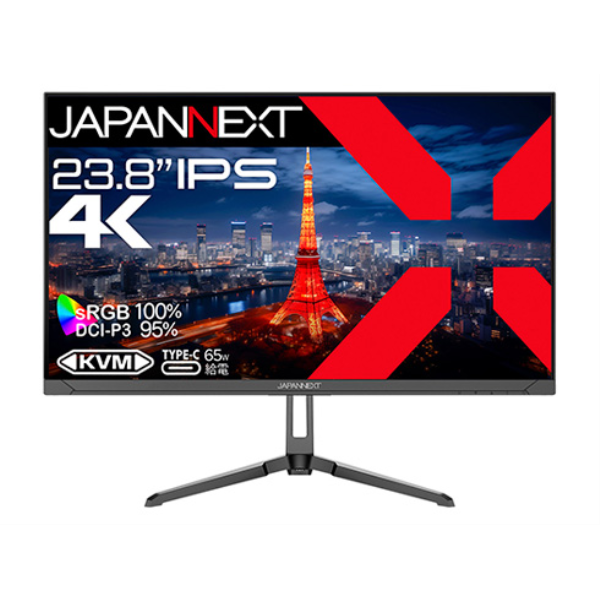 JAPANNEXT 液晶ディスプレイ 23.8型/3840×2160/DP、HDMI、USB-C×1/ブラック/スピーカー有/2年保証 JN-IPS2380UHDR-C65W