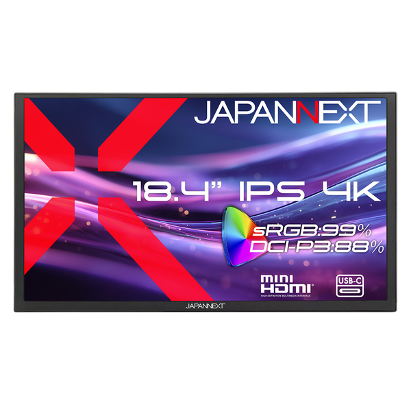 JAPANNEXT 液晶ディスプレイ 18.4型/3840×2160/miniHDMI×1、USB-C×2/ブラック/スピーカー有/2年保証 JN-MD-IPS184U