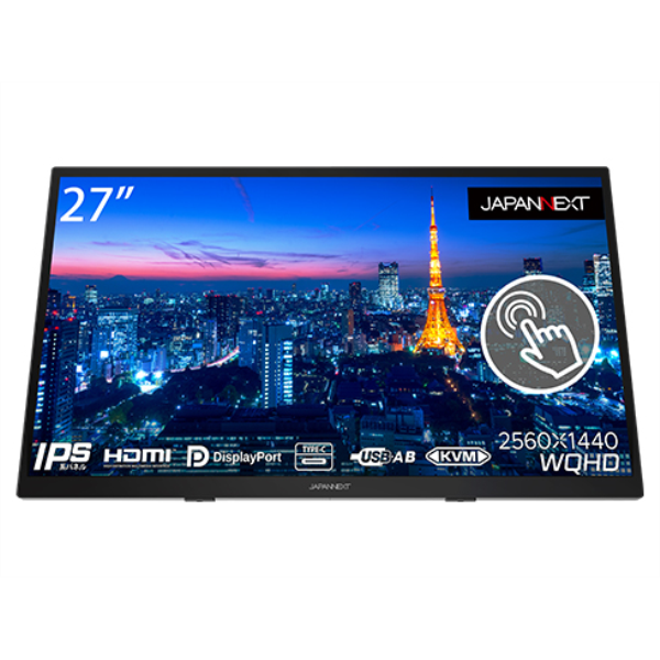 JAPANNEXT 液晶ディスプレイ 27型/2560×1440/HDMI×1、DP×1、USB Type-C 65W/スピーカー/タッチパネル/ブラック JN-IPS27WQHDR-C65W-T: