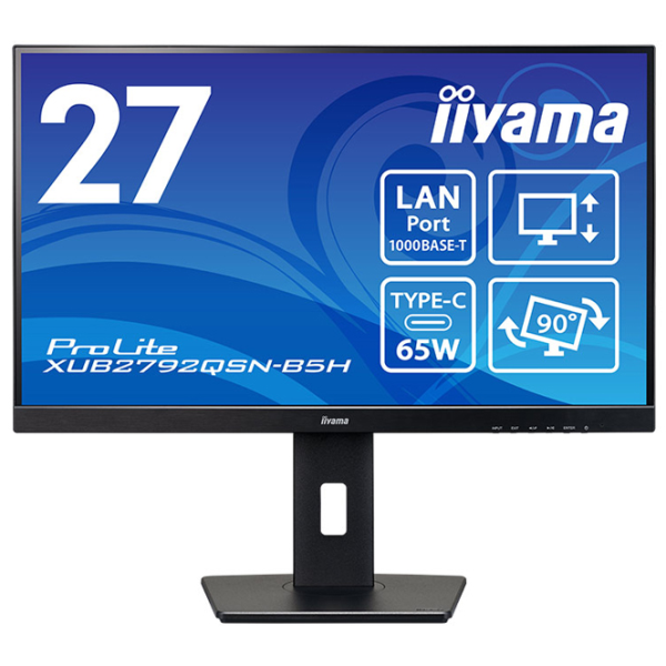iiyama 液晶ディスプレイ 27型/2560×1440/ USB Type-C 映像出力：給電、HDMI、 DisplayPort、/BK/スピーカー/IPS XUB2792QSN-B5H: