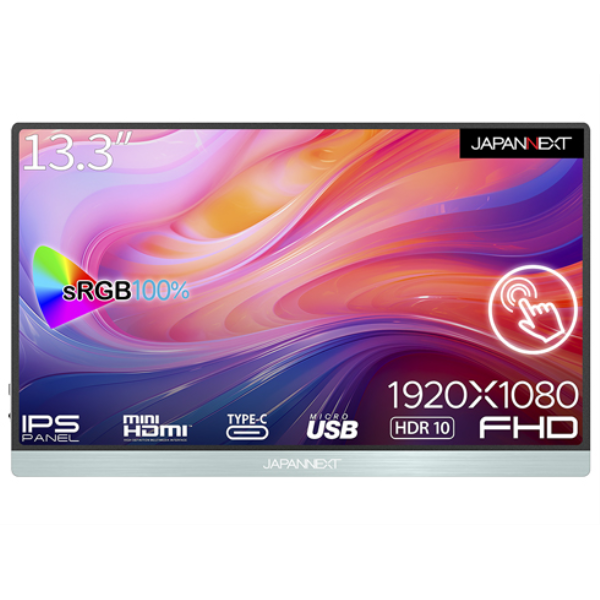 JAPANNEXT タッチパネル対応液晶ディスプレイ 13.3型/1920×1280/USB-C×2、HDMI×2/シルバー/スピーカー有/1年保証 JN-MD-i133FHDR-T: