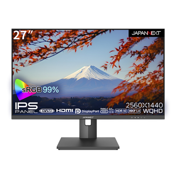 JAPANNEXT 液晶ディスプレイ 27型/2560×1440/DP×1、HDMI×1、USB Type-C×1/ブラック/スピーカー：有/1年保証 JN-IPS27WQHDR-HSP: