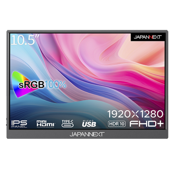 JAPANNEXT 液晶ディスプレイ 10.5型/1920×1280/USB-C×2、HDMI×1/ブラック/スピーカー/1年保証 JN-MD-IPS105FHDPR: