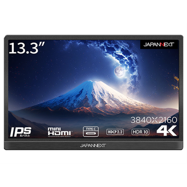JAPANNEXT 液晶ディスプレイ/13.3型/3840×2160/miniHDMI×1、USB Type-C×2/ブラック/スピーカー/1年保証 JN-MD-IPS1331UHDR: