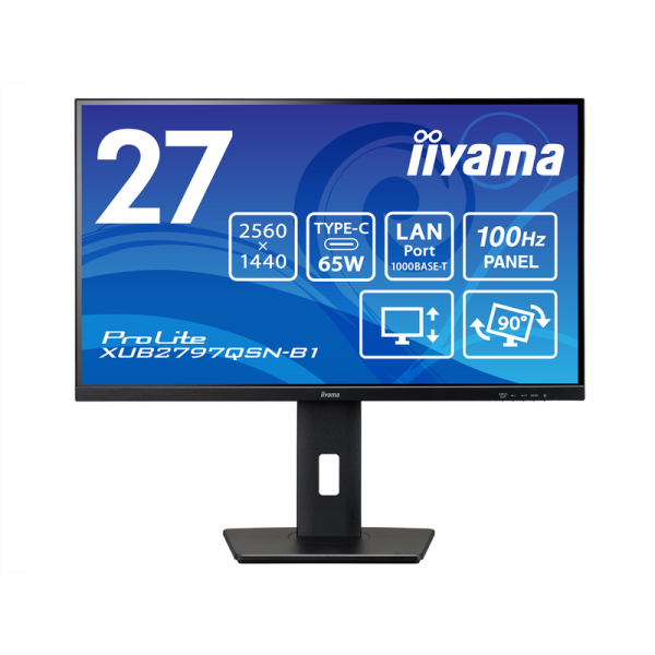 iiyama 液晶ディスプレイ 27型/2560×1440/HDMI、DP、USB Type-C映像出力：給電/黒/スピーカー/IPS方式パネル/昇降 XUB2797QSN-B1: